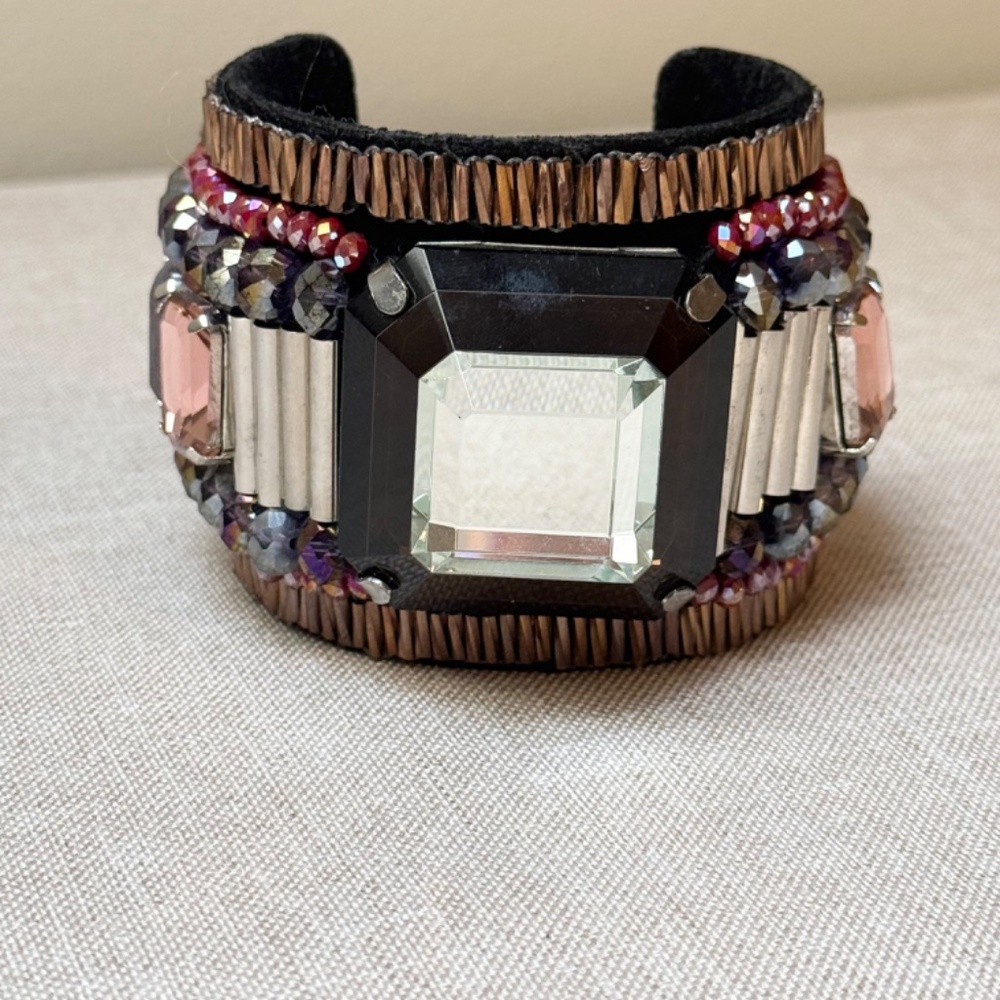 Large Decorated Felt Lined Cuff Statement Bracelet - image 6